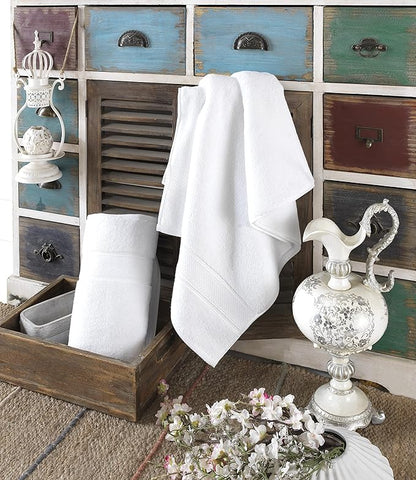 NOVA Luxury Linen - Hotel Quality Turkish Towel Set for Bathroom (2 Pcs Bath Towel Set, Pure White)