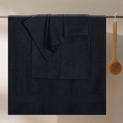 GLAMBURG Ultra Soft 8-Piece Towel Set - 100% Pure Ringspun Cotton, Contains 2 Oversized Bath Towels 27x54, 2 Hand Towels 16x28, 4 Wash Cloths 13x13 - Ideal for Everyday use, Hotel & Spa - Black