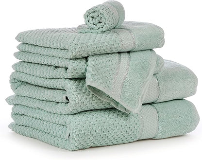 Ample Decor Bathroom Towel Set of 6-2 Bath Towel, 2 Hand Towel, 2 Wash Cloths - Ideal for Gifting, Hotel, Gym, Spa - Mint Green