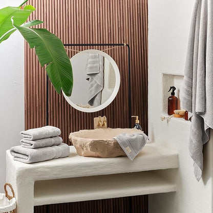 SOFE H&L | Olea Luxury Turkish Cotton Bath Towels Set of 4 : 4 Wash Cloths Cool Gray | Premium, Soft, Durable, Absorbent | Turkish Washcloths for Face