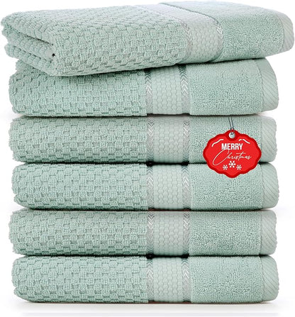 Ample Decor Bathroom Hand Towel 18 X 28 Inch 600 GSM 100% Cotton - Popcorn Textured Towel - 6Pcs Mint Green