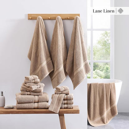 LANE LINEN Towel Set for Bathroom – 18-Pack 100% Cotton, Zero Twist, Includes 6 Bath, 6 Hand & 6 Washcloth, Suitable for All Body Types, Soft & Quick Dry, Ideal for Airbnb & Spa - Tapue