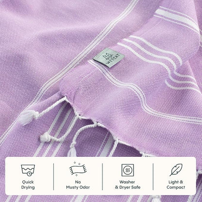 WETCAT Turkish Hand Towels with Hanging Loop, Set of 2 (20" x 30") 100% Turkish Cotton, Pre-Washed, Quick Drying, for Kitchen or Bathroom - Lilac