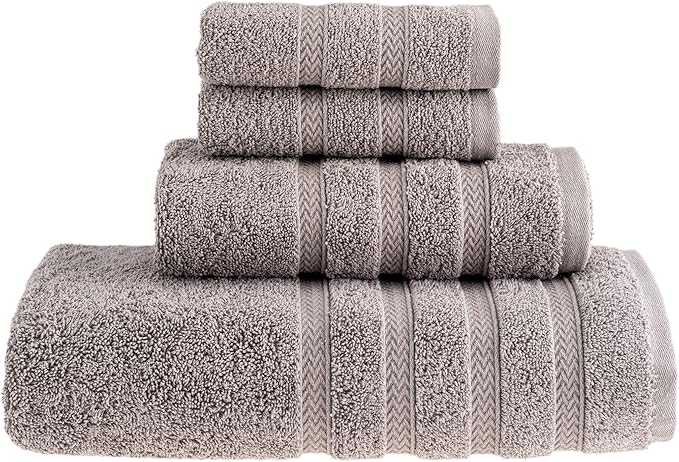 HALLEY Turkish Towels Set (4 Pieces) 650 GSM Highly Absorbent Super Soft 100% Cotton - 1 Bath Towel 1 Hand Towel 2 Washcloths (Gray)