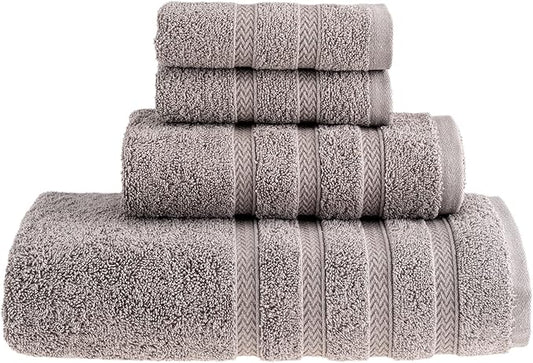 HALLEY Turkish Towels Set (4 Pieces) 650 GSM Highly Absorbent Super Soft 100% Cotton - 1 Bath Towel 1 Hand Towel 2 Washcloths (Gray)