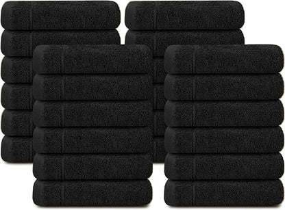 Tens Towels Pack of 24 Washcloths, 12 x 12 Inches, Lighter Weight, Quick to Dry, Super Soft & Absorbent, Gentle Face Towels, Hotel Quality, Perfect for Bathroom, Gym, Spa (Black, 24 Pack)