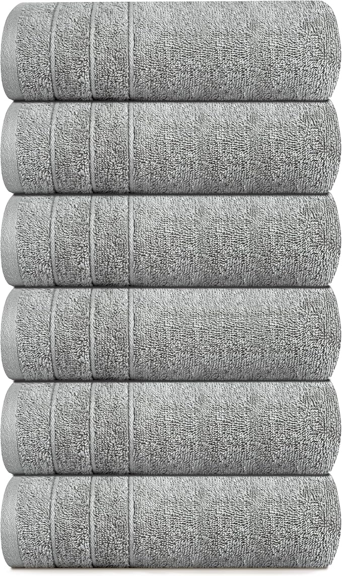 Tens Towels Pack of 6 Hand Towels, 100% Cotton, Lighter Weight, Quick to Dry, 16 x 28 Inches, Super Soft & Absorbent, Perfect for Bathroom & Kitchen, Cool Grey