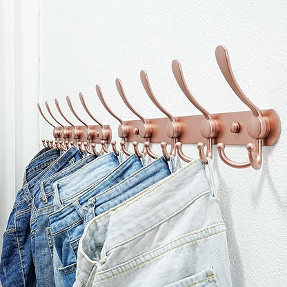 Dseap Coat Rack Wall Mounted - 5 Tri Hooks, Heavy Duty, Stainless Steel, Metal Coat Hook Rail for Coat Hat Towel Purse Robes Mudroom Bathroom Entryway, Rose Gold