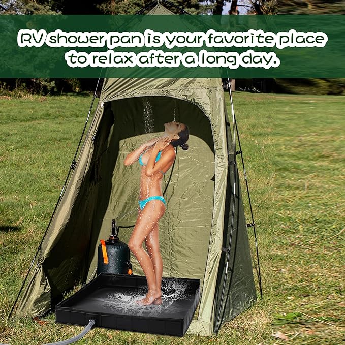MABOZOO Foldable Shower Base, 41" x 41" x 5" Portable Shower Pan with drain pipe Collapsible Shower Basin Shower Tent Awning Base for Indoor & Outdoor. Patent Pending