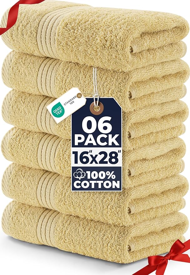 Utopia Towels 6 Piece Premium Hand Towels Set, 16 by 28 inches, 100% Ring Spun Cotton, Lightweight and Highly Absorbent Towels for Bathroom, Travel, Camp, Hotel, and Spa, Beige