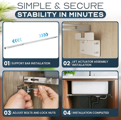 Undermount Sink Brackets Heavy Duty 880 lbs Adjustable Stainless Steel Sink Support Bar 28–39.4 inches (71–100 cm) Horizontal Space Saving Kitchen & Bathroom Installation Parts Kit