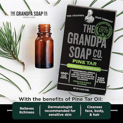 Pine Tar Bar Soap by The Grandpa Soap Company | The Original Wonder Soap | 3-in-1 Cleanser, Deodorizer & Moisturizer | 4.25 Oz. Each 3 Pack