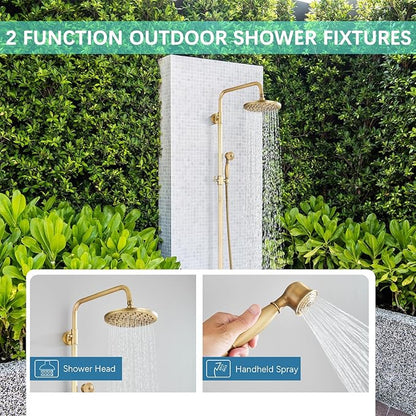 Antique Brass Shower System Bathroom Shower Faucet Set with 8 Inch Rainfall Shower Head Handheld Spray 2 Cross Handles Wall Mounted Outdoor Shower Fixtures Solid Brass