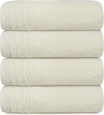 Tens Towels Pack of 4 Extra Large Bath Towels 30 x 60 Inches, 100% Cotton, Larger & Lighter Weight, Quicker to Dry, Super Soft and Absorbent, Perfect for Bathroom, Cream