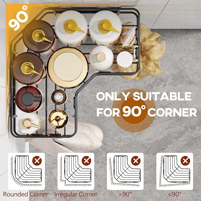 MAXIFFE 3 Pack X-Large Corner Shower Caddy with Soap Holder, Large Capacity Easy Install No Drilling Stainless Steel Sturdy Hold 40 LB Shower Organizer Shelves Rack for Family Renters Bathroom, Black