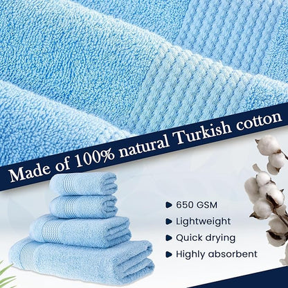 HALLEY Turkish Cotton Towels (Set of 4) 1 Bath Towel 1 Hand Towel 2 Washcloths, Super Soft Highly Absorbent 100% Cotton Towels for Bathroom and Kitchen for Mother’s Day (Powder Blue)