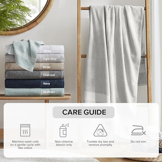 Comfort Spaces Turkish Bath Towel Set of 4 Piece 27x54 Medium 100% Cotton Towels Highly Absorbent Soft Quick Dry Shower for Bathroom Spa Light Grey