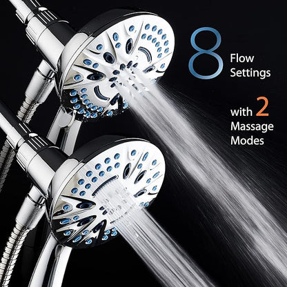 Magneton High-Pressure 8-mode Handheld Shower Head with Magnetic Guidance Docking System - 2 Magnetic Brackets, 5 inch Face, Hygienic Jets, 6 ft. Stainless Steel Hose/All Chrome Finish