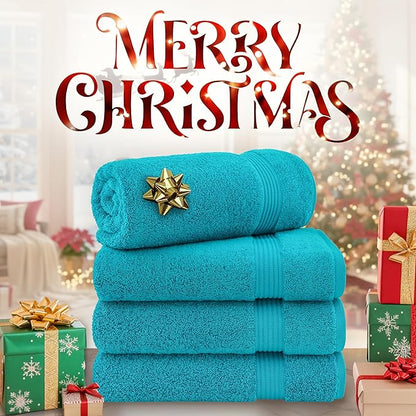 Cotton Paradise 4 Piece Turkish Bath Towels for Bathroom, 100% Cotton Extra Large Soft Plush Towels Bathroom Set, Aqua Blue