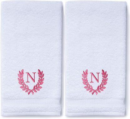 Decorative and Monogrammed Hand Towels for Bathroom Kitchen Makeup | Personalized Gift for Wedding-Bridal | Roman Font Custom Luxury Turkish Towel | Spa Collection, Oversized, 16 X 30 Inch, Set of 2