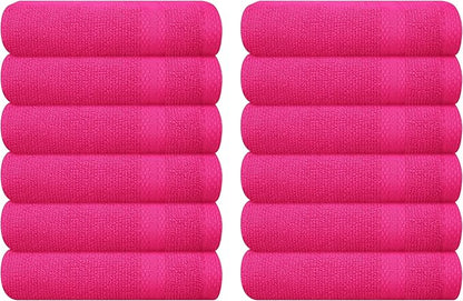 GLAMBURG Ultra Soft 12-Piece Washcloths Set 13x13-100% Ringspun Cotton - Durable & Highly Absorbent Face Towels - Ideal for use in Bathroom, Kitchen, Gym, Spa & General Cleaning - Hot Pink