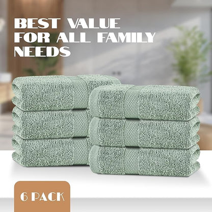 White Classic Green Hand Towels for Bathroom [6 Pack] Cotton Hand Towel Bulk for Gym, Kitchen and Spa, 16x27 Inches Soft Highly Absorbent Quick Dry Terry Salon Towels
