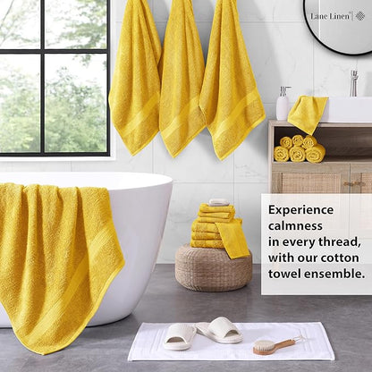 LANE LINEN 100% Cotton Turkish Bath Towel Set, 18PCs - 4 Bath, 8 Washcloths, 6 Hand Towels for Bathroom - Sustainably Produced and Eco Friendly, Oeko-Tex Certified & Gentle on Skin - Mimosa