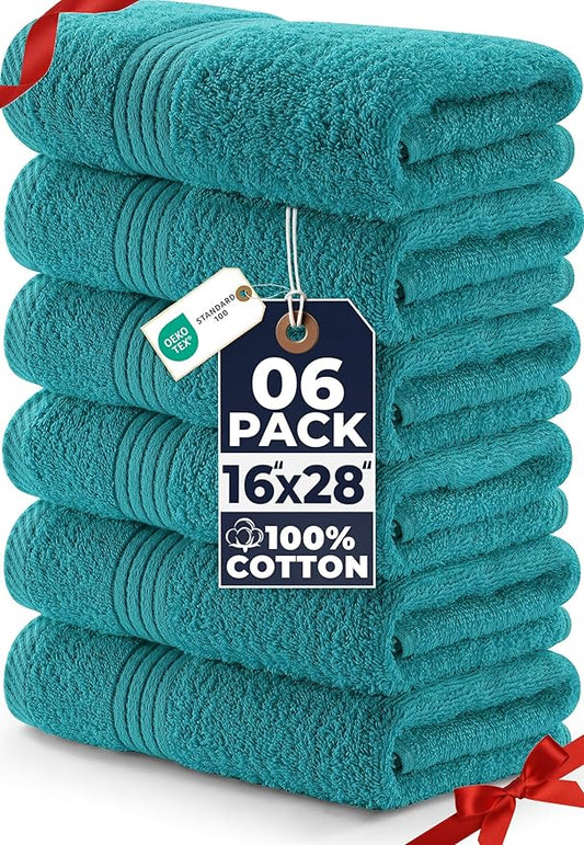 Utopia Towels 6 Piece Premium Hand Towels Set, (16 x 28 inches) 100% Ring Spun Cotton, Lightweight and Highly Absorbent Towels for Bathroom, Travel, Camp, Hotel, and Spa (Turquoise)