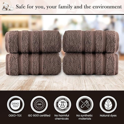 HALLEY Turkish 4 Pack Premium Hand Towels (4 Pieces) 650 GSM Highly Absorbent Super Soft 100% Cotton - 4 Hand Towels (Brown)
