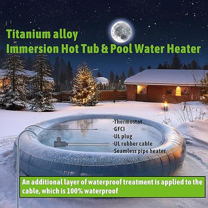 1300W Titanium Fully Submersible, Portable Pool & Hot Tub Electric immersion Water Heater with GFCI & Temp Control for Bathtubs, baptism pool, spa tub, above ground pool & inflatable pool