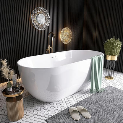 59" Free Standing Tub, Pure Acrylic Freestanding Bathtub, Stylish Stand Alone Contemporary Deep Soaking Bath Tub, cUPC Certified SY6850 (Glossy White)