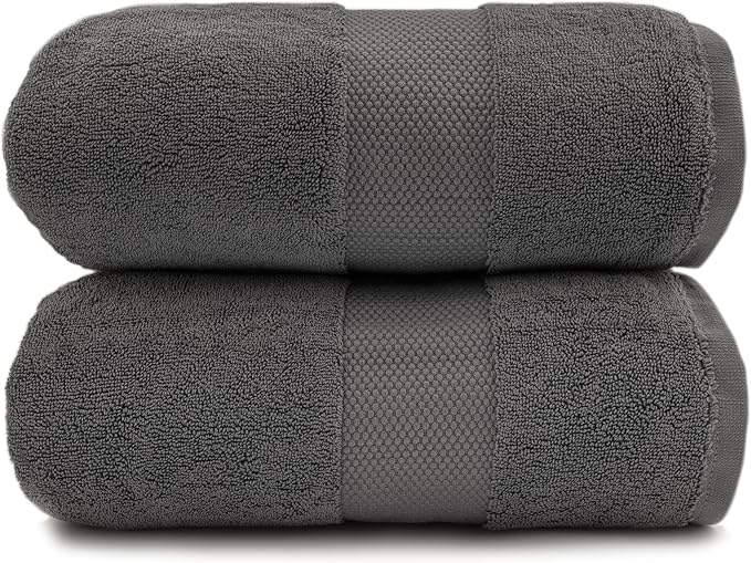 Maisonette Elegance 100% Organic Cotton Turkish Bath Sheets - Soft Absorbent Oversized Bathroom Towels - Ideal Quick Dry Extra Large Luxury Towel Set for Shower (35" x 70", 2 Pack) - Dark Grey (Stone)