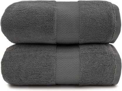 Maisonette Elegance 100% Organic Cotton Turkish Bath Sheets - Soft Absorbent Oversized Bathroom Towels - Ideal Quick Dry Extra Large Luxury Towel Set for Shower (35" x 70", 2 Pack) - Dark Grey (Stone)