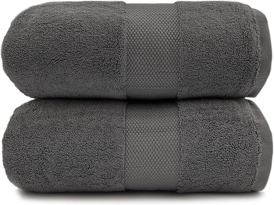 Maisonette Elegance 100% Organic Cotton Turkish Bath Sheets - Soft Absorbent Oversized Bathroom Towels - Ideal Quick Dry Extra Large Luxury Towel Set for Shower (35" x 70", 2 Pack) - Dark Grey (Stone)