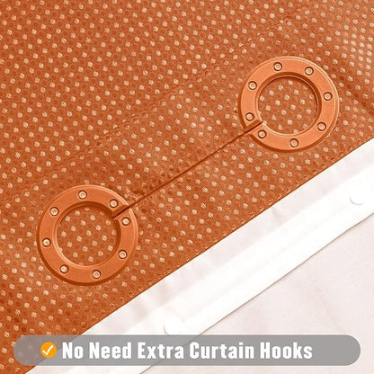 MitoVilla Orange Long Shower Curtain Liner Set 72 x 80, No Hooks Needed 80 inch Long Heavyweight Waffle Fabric Shower Curtain Set with Snap-in Liner for Hotel Grade Spa-Like Bathroom Decor