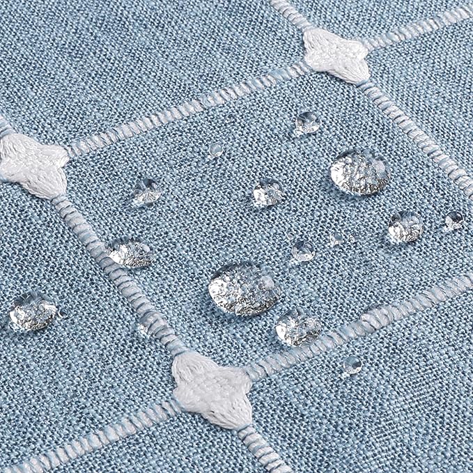 MitoVilla Blue Boho Extra Long Shower Curtain 72 x 84, Modern Farmhouse 84 inch XL Polyester Linen Texture Tassel Fabric Shower Curtain Set with Hooks for Cottagecore Country Bathroom Decor
