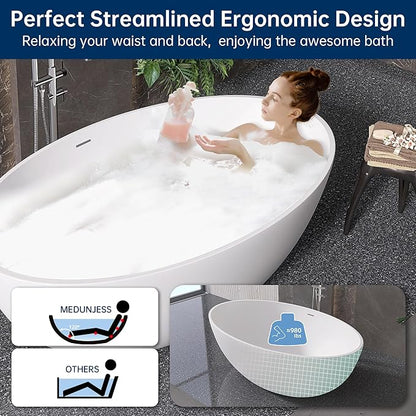 67'' Freestanding Soaking Bathtub Stone Resin Deep Bathtub Modern Bathtub Deep Soaking Bathtub with Overflow and Pop-up Drain…