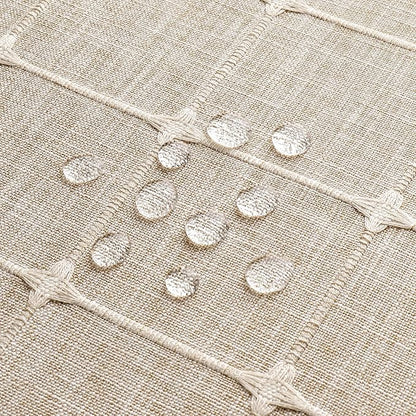 MitoVilla No Hooks Needed Boho Farmhouse Shower Curtain with Snap-in Liner, Cotton Linen Fabric Shower Curtains with Tassels for Rustic Neutral Bathroom Decor, Tan/Taupe, 72 x 74