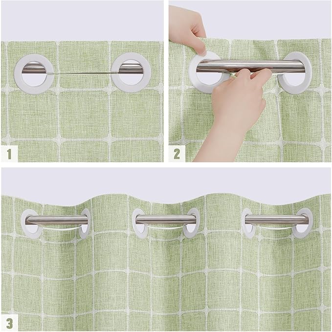 MitoVilla No Hooks Needed Boho Farmhouse Shower Curtain with Snap-in Liner, Cotton Linen Fabric Shower Curtains with Tassels for Rustic Neutral Bathroom Decor, Sage Green, 72 x 74