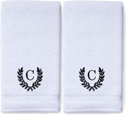 Decorative and Monogrammed Hand Towels for Bathroom Kitchen Makeup | Personalized Gift for Wedding-Bridal | Roman Font Custom Luxury Turkish Towel | Spa Collection, Oversized, 16 X 30 Inch, Set of 2