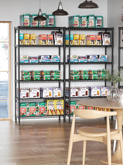 6 Tier Adjustable Storage Shelves,Heavy Duty Metal Utility Shelf 1500LBS Capacity Wire Shelving Unit Organizer Rack for Home Kitchen Pantry Room 14" D x 36" W x 72" H Black