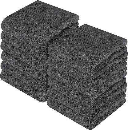 Utopia Towels - Luxury Wash Cloths Set (12 x 12 Inches) 600 GSM 100% Cotton Ring Spun, Highly Absorbent and Soft Feel Washcloths for Bathroom, Spa, Gym, and Face Towel (Grey) (216 Pack)