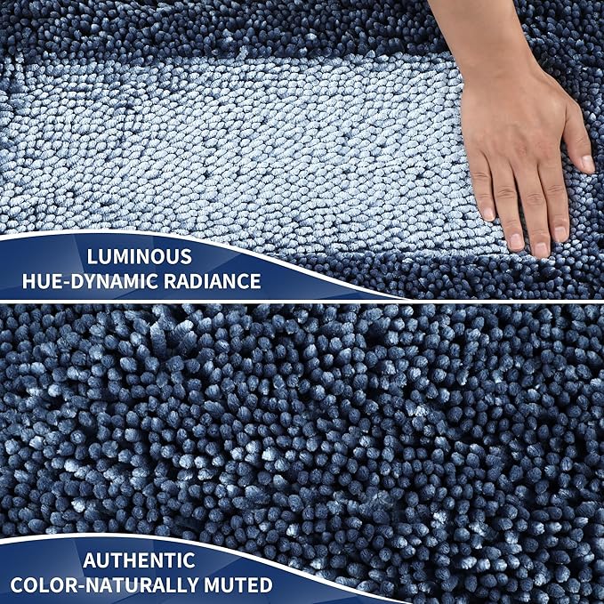 Yimobra Large Bathroom Rug Non Slip 36x24 Inch, Extra Thick Soft Absorbent Chenille Bath Mat, Machine Washable Bath Rugs for Bathroom Floor, Tub and Shower, Home Decor Accessories, Light Blue