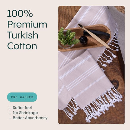 WETCAT Turkish Hand Towels with Hanging Loop, Set of 2 (20" x 30") 100% Turkish Cotton, Pre-Washed, Quick Drying, for Kitchen or Bathroom - Beige