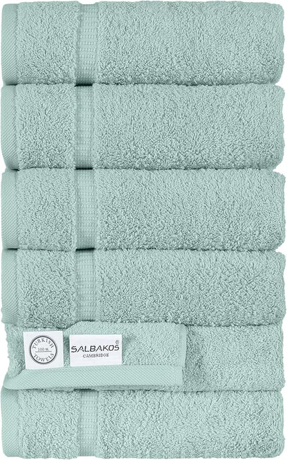 SALBAKOS 100% Turkish Cotton Hand Towel Set of 6 16x30 inch | Heirloom Quality | Hotel & Spa Collection | Soft, Absorbent, Long Lasting Hand Towels | Made in Turkey (Seafoam Green, 6 Hand Towels)