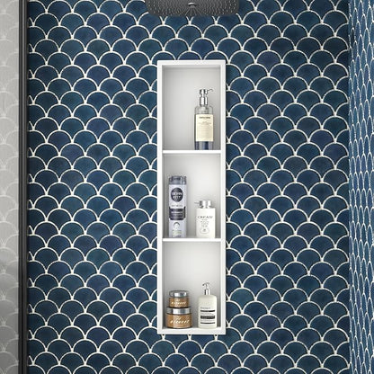 Stainless Steel Shower Niche 36" X 8" White No Tile Needed Niche Shower with 3-Tiers Shelf for Bathroom Storage Recessed Wall Niches Bathroom Shelf Over Mount Installation
