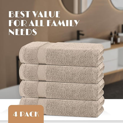 Wealuxe Taupe Bath Towels 27x54 Inch, Cotton Towel Set for Bathroom, Hotel, Gym, Spa, Soft Extra Absorbent Quick Dry 4 Pack