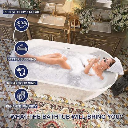 59" Acrylic Free Standing Tub, Stand Alone Tub, Freestanding Bathtub, Soaking Bathtub, cUPC Certified, SW(Glossy White)