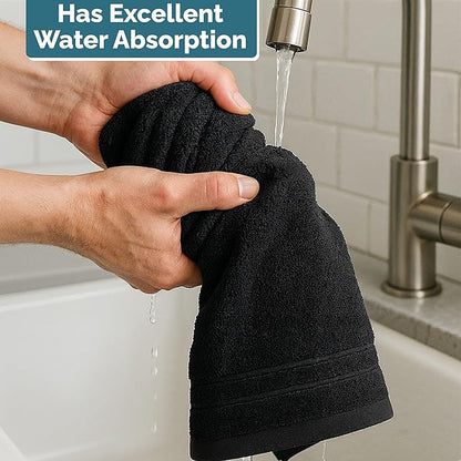 Casa Platino 6 Pack Hand Towels for Bathroom (16"x28") - Spa & Hotel Quality - 100% Cotton, Ring Spun - Quick Dry, Ultra Soft & Absorbent Black Hand Towels Set of 6 - Perfect for Everyday Use - Black