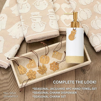 SKL Home Seasonal Charm Soap/Lotion Dispenser Gift Set with 4 Interchangeable Stainless Steel Charms, Refillable for Bathroom & Kitchen, Warm Gold